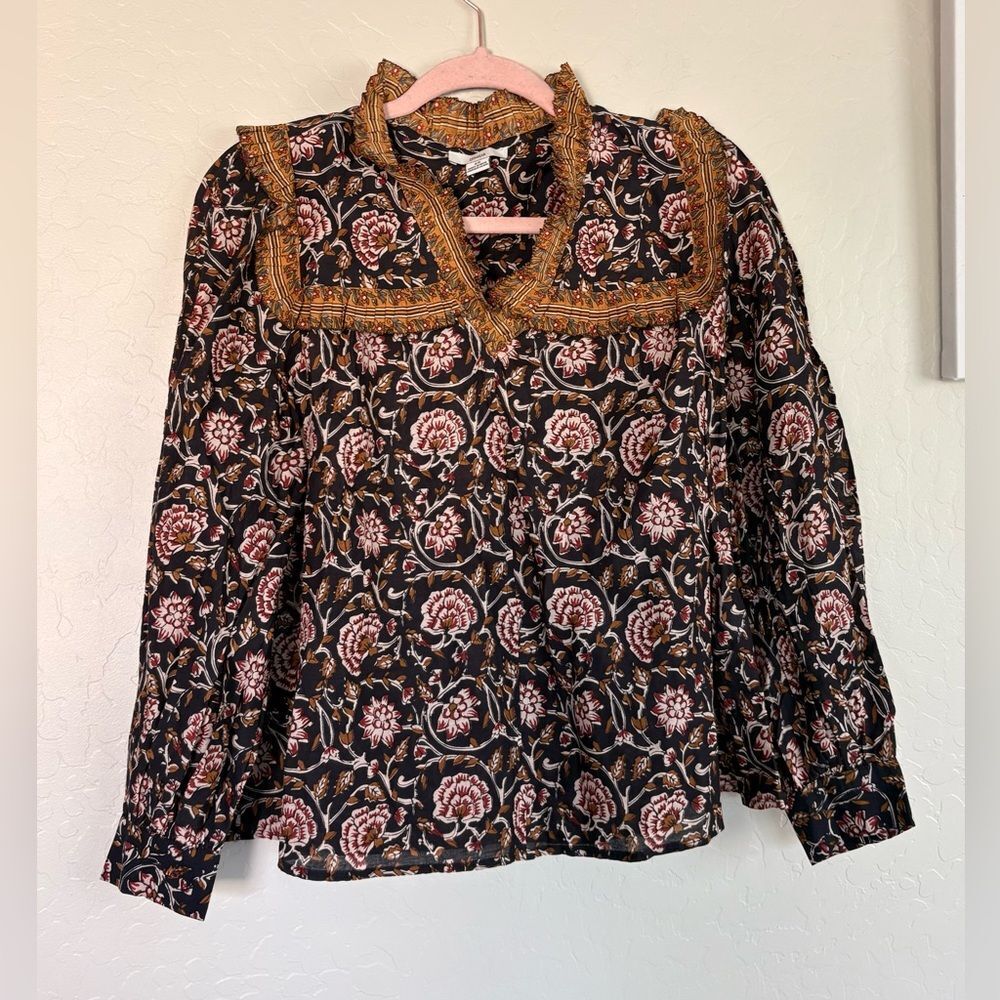 Anthropologie Othilia Sera Ruffled Floral Top Extra Small - Picture 3 of 9
